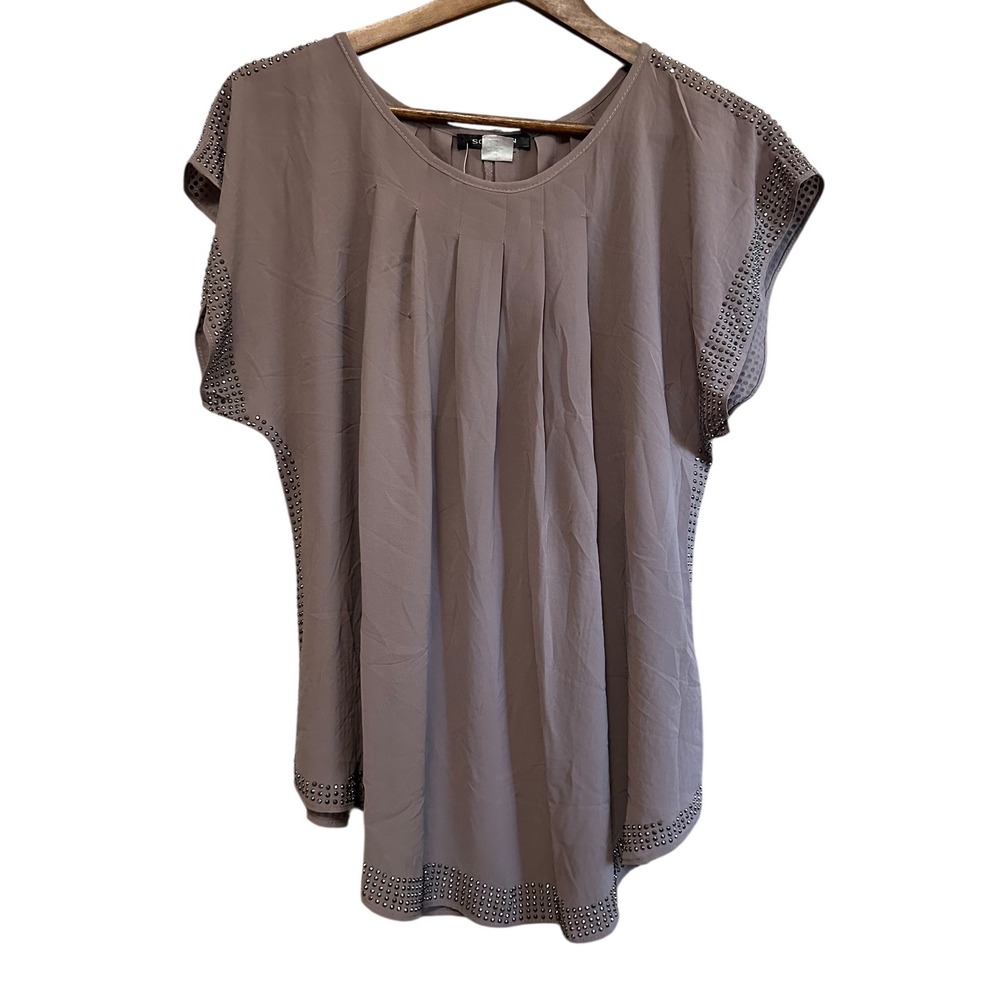 Solution Womens Top, Studded Blouse, Pleated, Short Sleeve, Party, Career‎